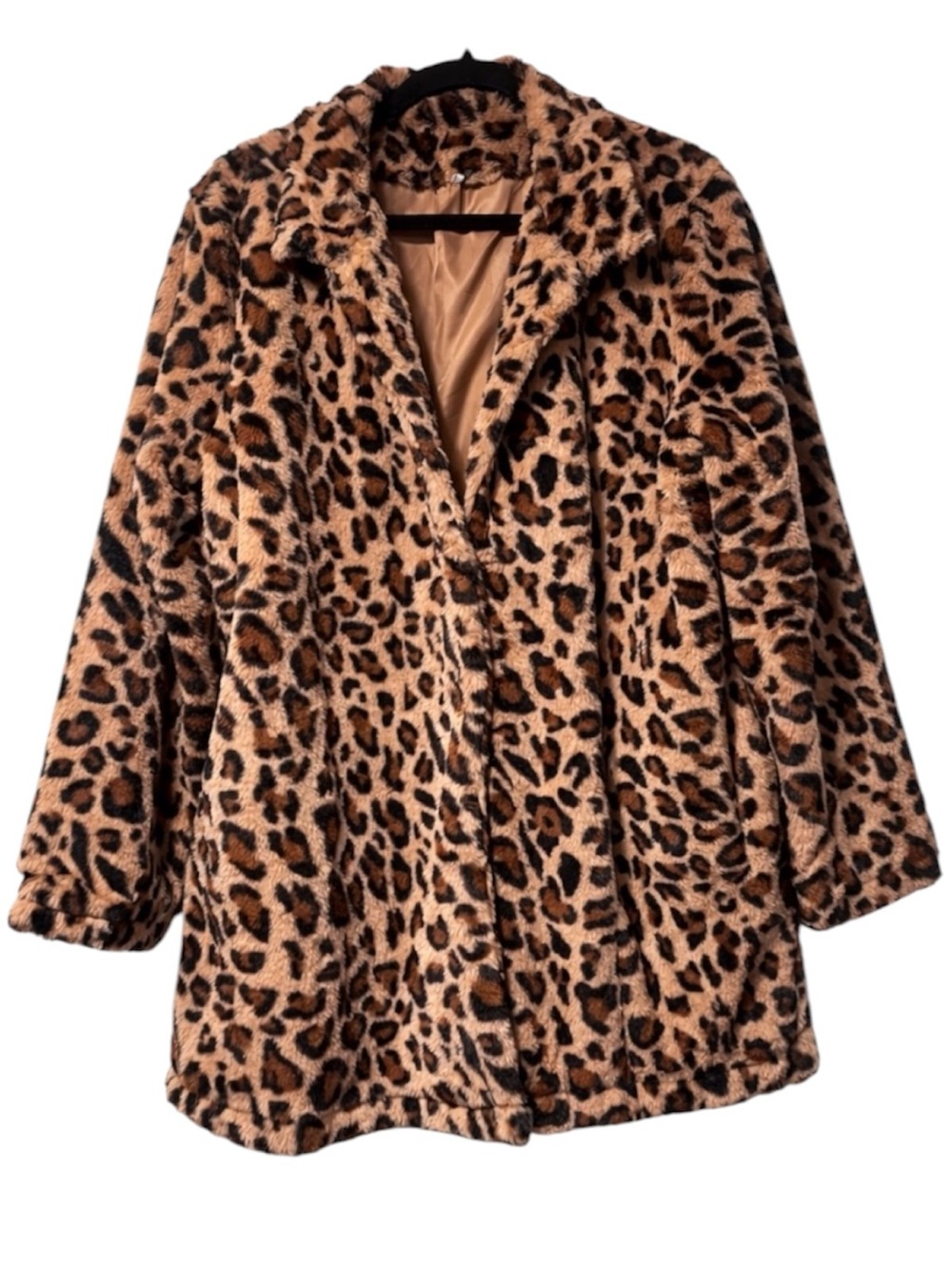 Leopard Print Faux Fur Coat Women’s Large Brown Black